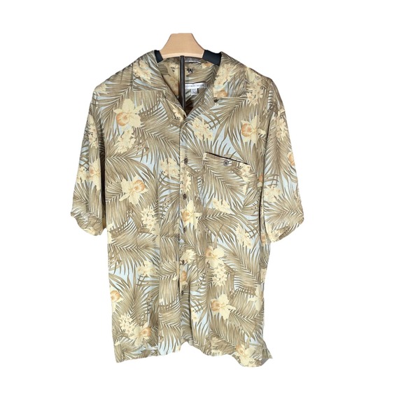 Hawaiian Tropic Other - Geoffrey Beene Mens Large 100% Silk Hawaiian Shirt Tropical Palm Floral Aloha